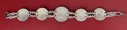 Vintage 5-Coin Silver Bracelet Great Britain George VI 3 Pence One Shilling 22G