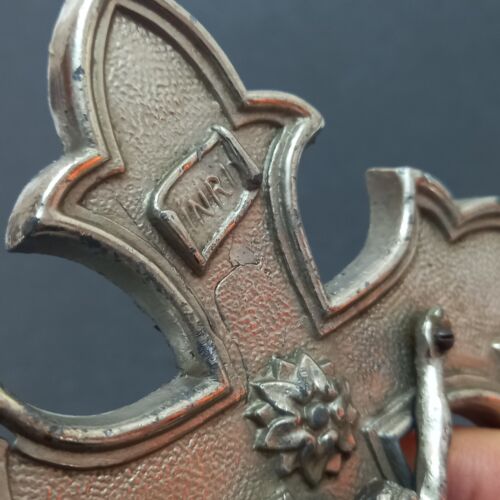Enorme Crocifisso Antico Religioso Croce Metallo Fisso su Porta Colore Argento Bello Vecchio - Foto 23 di 24