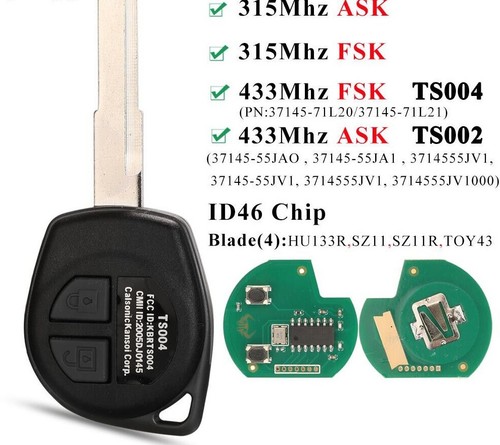 Fits For Suzuki Swift SX4 ALTO Vitara 433/315MHz Complete Transponder Remote Key - Picture 1 of 11