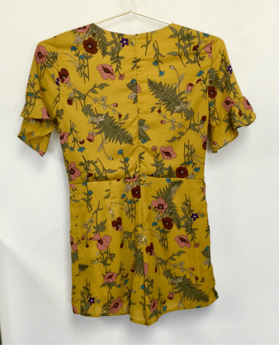 Blue Rain Damen senfgelb Blumen Blätter Print Rüschen Strampler Kleid Small - Bild 2 von 11