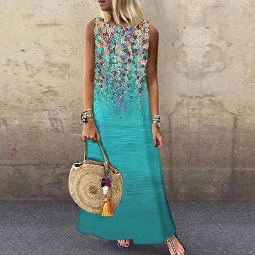 Elegant Printed O-Neck Sleeveless Dress PM Color And Size Long Dress Maxi - Picture 9 of 22