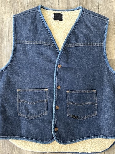 Vintage Sears Roebucks Denim Vest XL USA, Sherpa Lined, 46-48 - Picture 2 of 9