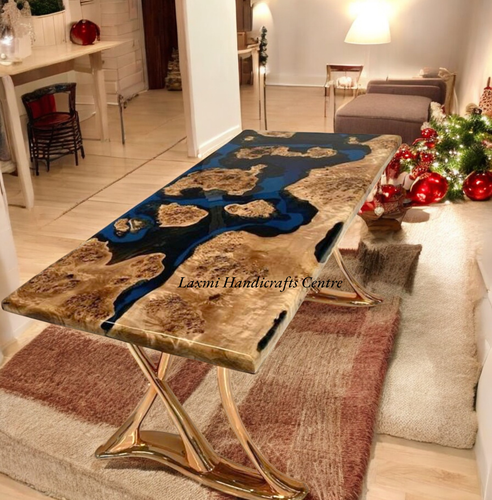 Unique Ocean Wave Epoxy Resin Dining Tabletop Acacia Wood Live Edge Countertop - Picture 4 of 10
