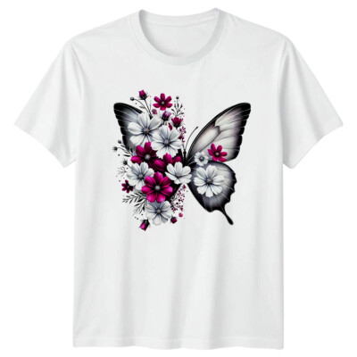 Floral Butterfly T-Shirt Nature Lover Tee Flower Wings Graphic Top