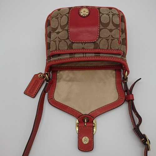 COACH Shoulder Bag Red 11593 Signature Beige Canvas Leather Made in China - Picture 8 of 23