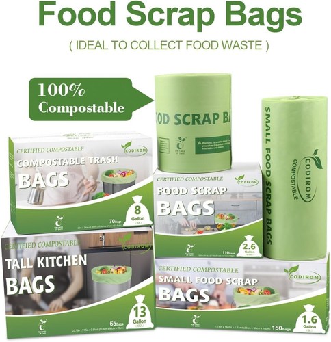 100% Compostable 1.6 Gallon Trash Bags, 6 Liter, 150 Count Kitchen Food Scrap Sm - Picture 20 of 24