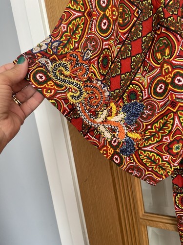 ZARA LINEN MIX BEADED EMBROIDERED PRINT TRIBAL ETHNIC KAFTAN TUNIC DRESS SIZE M - Picture 11 of 11