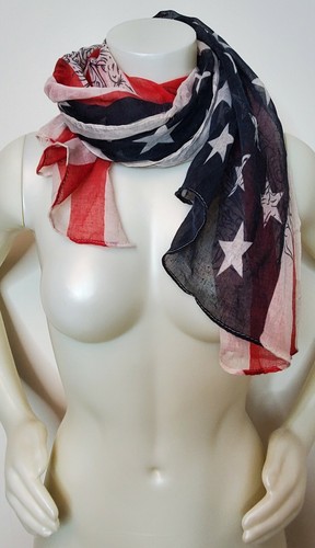 Flag Like Neck Scarf Rectangle 26x67 inches Red White Back Stars Stripes - Picture 3 of 9