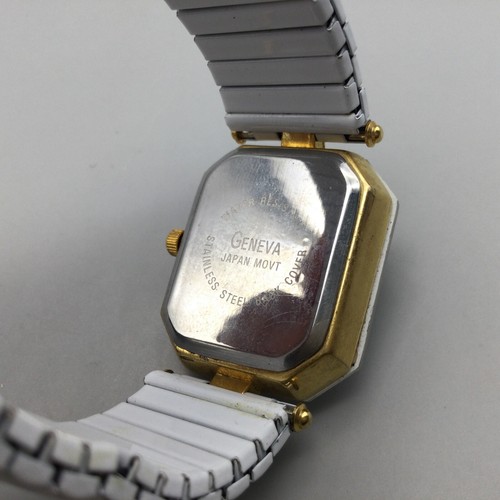Vtg Geneva Watch Women 26mm White Tone Octagon Stretch Band New Battery - Picture 10 of 14