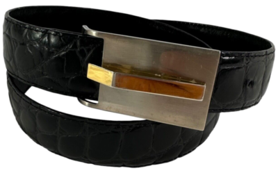 Vintage CARLISLE Black Croc Embossed Leather Belt Marked as 
