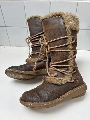 BOTAS DE NIEVE FATFACE 4 37 planas de cuero de motociclista peludas invierno ribete de piel sintética - Imagen 2 de 16
