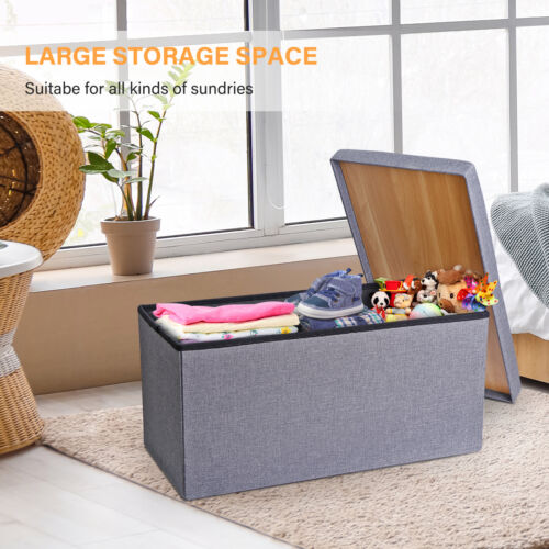 Folding Storage Ottoman Bench Chest Footrest Stool Toy Box for Living Room - Picture 28 of 92
