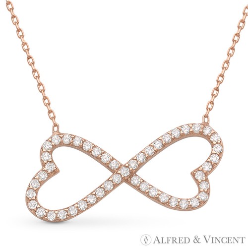 Double Heart Charm Infinity Pendant CZ Crystal Necklace in .925 Sterling Silver - Bild 4 von 4