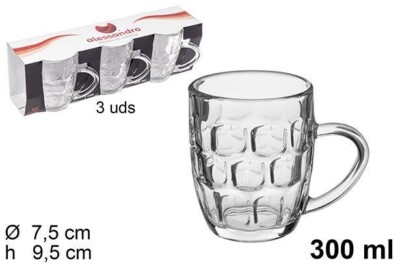x Set 3 Stück Krug Gläser Bierkrüge im Glas 300ml hmj