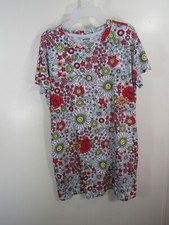 Joyspun Nightie Size S M White Multi Color Floral Pull Over Short Sleeve