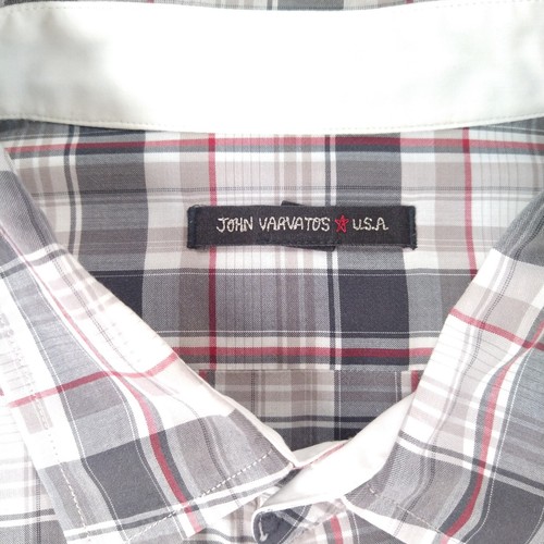 John Varvatos USA Shirt Men Large Gray Red Plaid Button Down Long Sleeve Casual - Picture 5 of 20