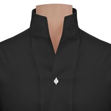 Groom Wedding Attire Tall Open Neck High Collar Black 100 Cotton Shirt For Men