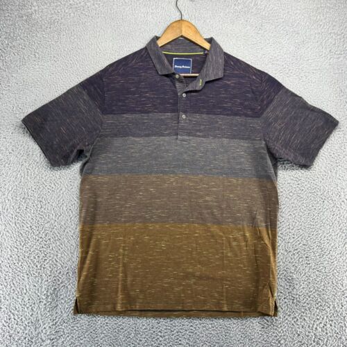 Tommy Bahama Poloshirt Herren Large Braun Grau Colorblock Ombre Kragen Preppy