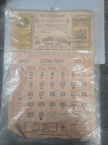 VINTAGE ADVERTISING PAPER 1911 CARDUI CALENDAR WEATHER CHART - Picture 19 of 19