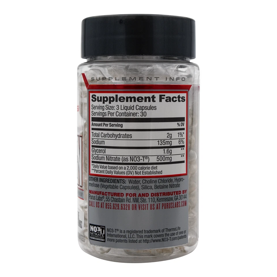 Purus Labs Noxygen Liquicaps: Pre Workout Accelerator, Nitric Oxide Booster - Image 3 of 3