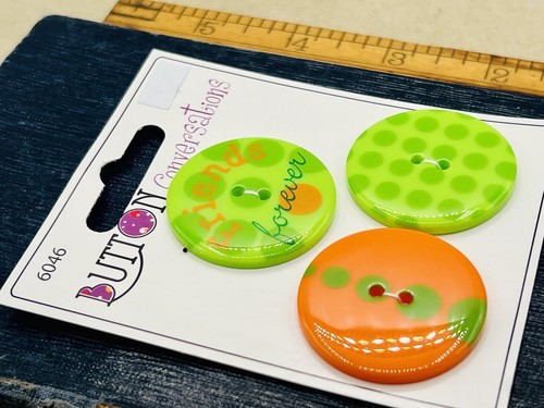 3 Cards Novelty Buttons Green Friends Forever Blumenthal Lansing Sewing Crafts - Picture 4 of 8