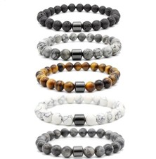 PARTNER ARMBAND Damen Herren MAGNETISCH Hämatit Perlen Marmor  Lavastein Viking 