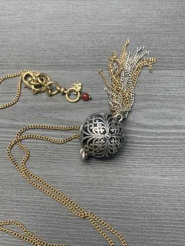 Vintage Lucky Brand Blonde Gold Silver Ball Tassel Pendant Necklace 30” - Picture 8 of 10