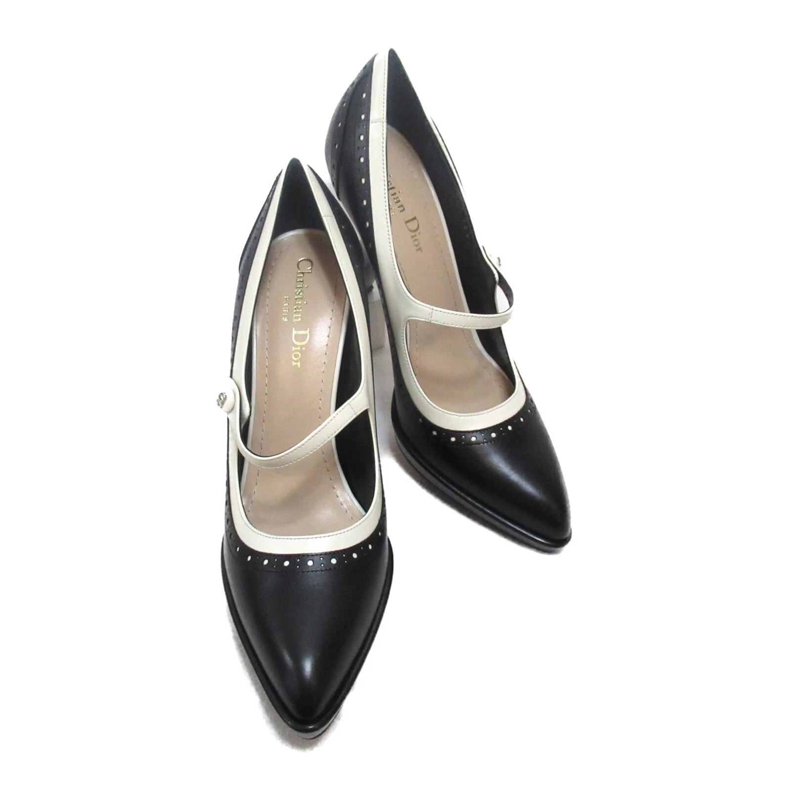 Escarpins Christian Dior chaussures #38 talons KCV098VSO11X38 cuir noir blanc