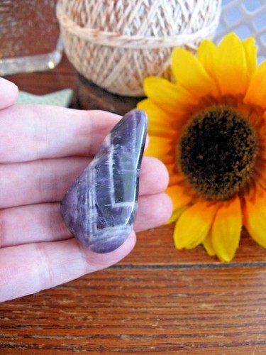 New Chunky Natural Purple Chevron Amethyst Crystal Tumbled Pocket Stone - Picture 9 of 9