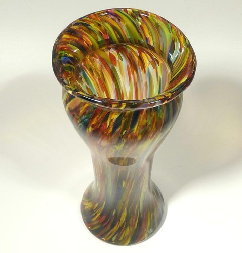 HAND BLOWN GLASS ART VASE, DIRWOOD GLASS, GOLD RED BLUE PURPLE AQUA GREEN, n2984 - Picture 6 of 7