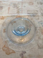Pale blue glass chip and dip serving platter and bowl set - LQQK