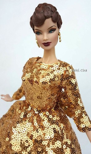 Eaki Handmade Gold Cocktail Dress Outfit Gown Fits Silkstone Fashion Royalty FR - Picture 8 of 12
