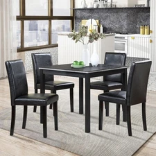 5 Piece Dining Table Set Wood Square Dining Table & 4 Upholstered Chair Black