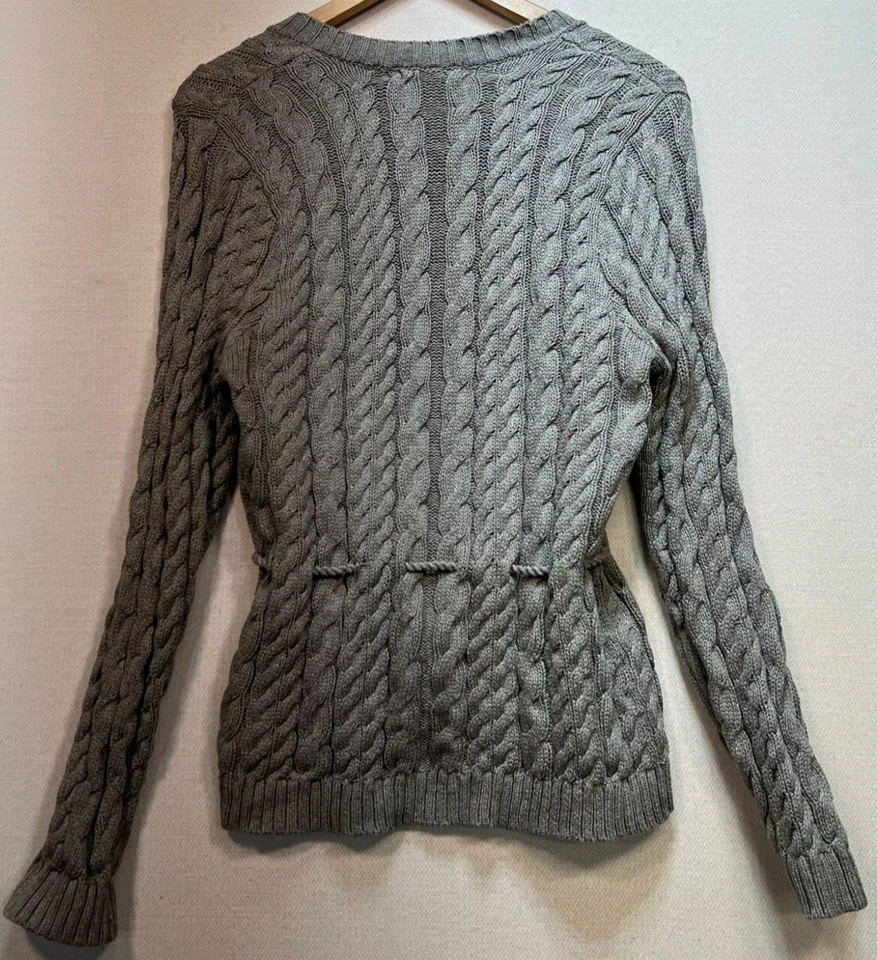 Cárdigan para mujer Jeanne Pierre tejido con cable corbata frontal manga larga talla L gris Foto 2 de 4