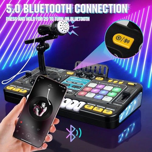DJ Mixer for Kids Age 3+, 2-In-1 8-Key Keyboard Piano 12 MIDI Buttons DJ Set ... - Picture 5 of 6