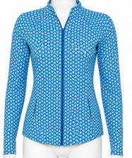 Sigrid Olsen MEDIUM athletic golf tennis jacket full zip blue pattern pockets
