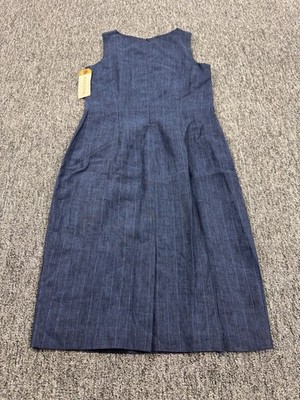 Merona Dress Women 10 Navy Blue Linen Pinstriped Pleated Midi Sheath NWT |  eBay