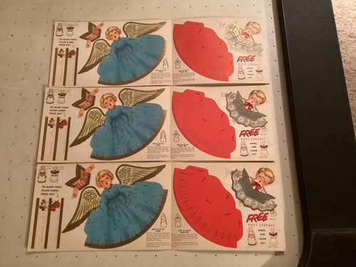 3 Cereales Post Años 50 Nuevo Antiguo Stock (NOS) Navidad Ángel Punch Out Decoraciones
