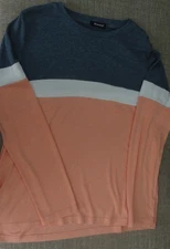 EUC WOMAN'S MINETOM PEACH, OFF WHITE & GRAY PULLOVER STRIPED TOP -- SZ. LARGE L