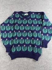 Vintage Moffat Woolens Sweater Womens Large Blue Thistle Pure Wool 80s Scotland