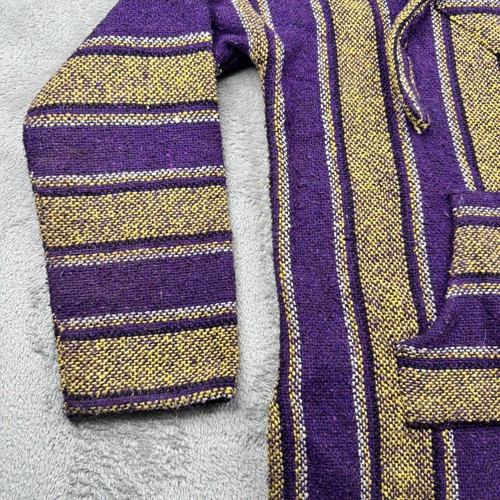 Baja Hoodie Drug Rug Adult L Mens Purple Yellow White Striped Long Sleeve Mens - Picture 6 of 9