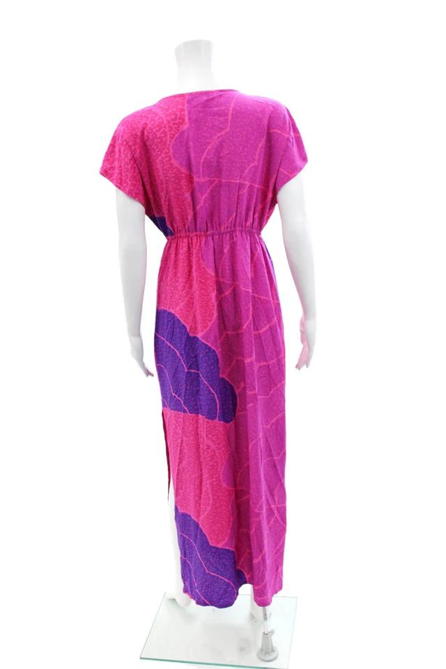Trina Turk Womens Silk Abstract Print V-Neck Short Sleeve Maxi Dress Pink Size 2 - Image 3 of 4