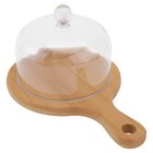 1 Set Wood Cake Stand with Clear Lid Food Snacks Desserts Serving Tray Dish