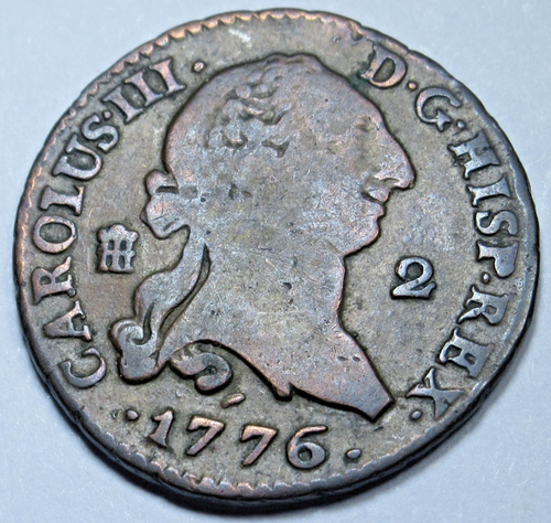 1776 Spanish Copper 2 Maravedis Genuine 1700's US Colonial Pirate Treasure Coin