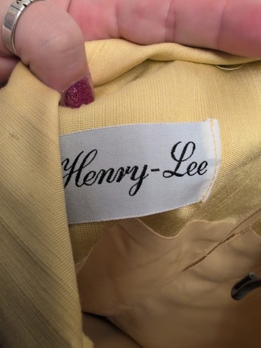 Vintage 60s Henry Lee Yellow Mid-Length Dress Women's 8/10 Beaded Lined Embroide - Picture 9 of 12