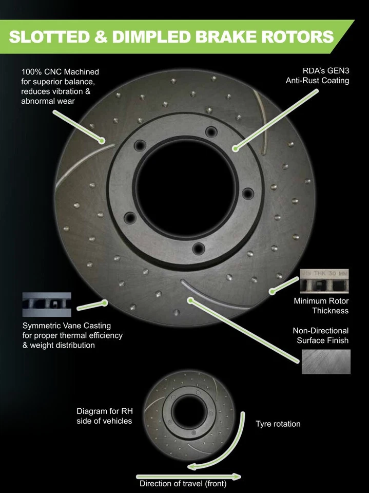 DIMPLED & SLOTTED FRONT DISC BRAKE ROTORS FOR HOLDEN HQ HJ HX HZ WB RDA14D - image 2 of 4