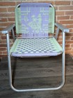 Vtg MCM Woven Macrame Folding Aluminum Lawn Chair Man & Woman Dancing Webbed