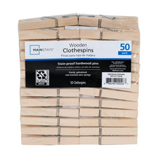 Mainstays Wooden Moisture Resistant Dry Laundry Clothespins, 50 Count, Natural C