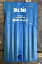 GREAT NECK SWEDISH STEEL NEEDLE FILE pouch DOUBLE CUT 5.5" LONG ITALY 11 files