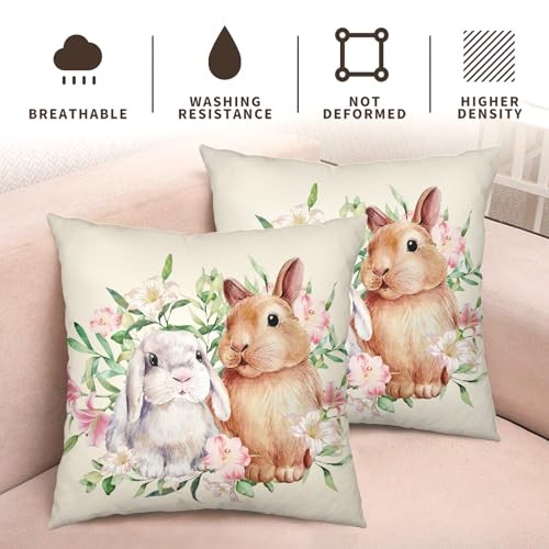 Easter Bunny Flowers Pillow Covers 18x18 Inch Spring Watercolor Rabbit Floral - Bild 4 von 7